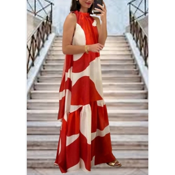 H&M Voluminous maxi dress Summer 2024 Collection (orange/Patterned) Size XXL - Picture 16 of 16